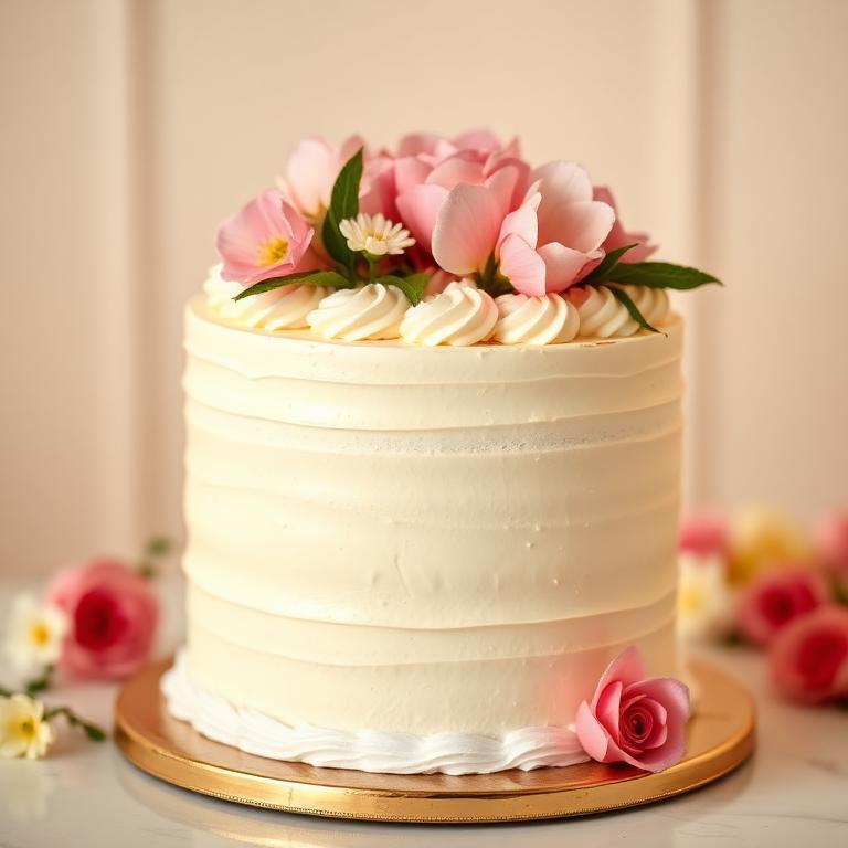 Classic celebration cake with buttercream and fresh florals